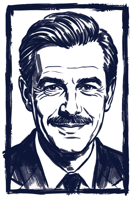 Sketched portrait of Robert K. Heady, Bankrate founder